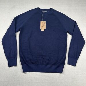 PJ Paul Jones Sweater Mens M Ribbed Textured Navy Blue Crew Neck Stretch Viscose